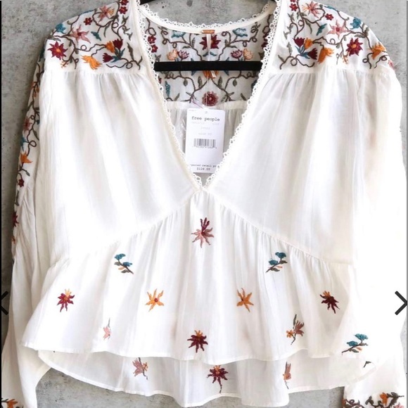 Free People Tops - Free People Ava Embroidery Blouse- Ivory